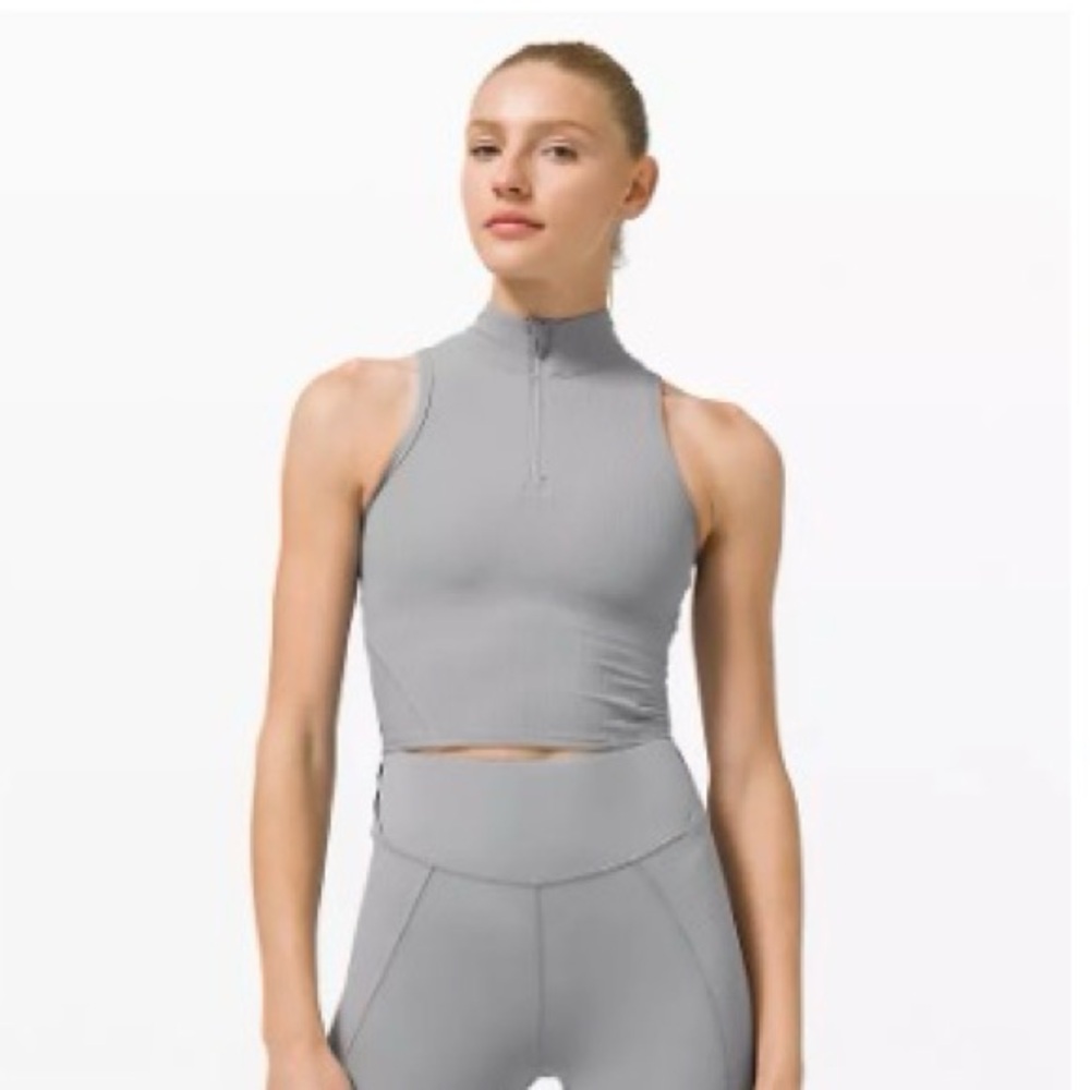 Lululemon Athletica Gray Zip-Front Cropped Tank Top
